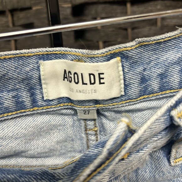 Agolde Parker Butterfly Medium Wash Denim Distress Cut off Jean Short Size 27 - Picture 2 of 7
